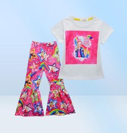 38T JoJo Siwa Girls Sets Tracksuit 2pcs Summer Short Tshirt Pants Cartoon Rainbow Printed Casual Costume Birthday Party Gift Y203949422