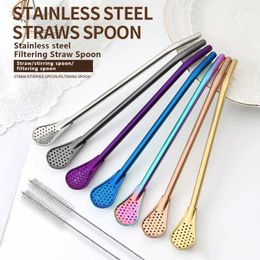 Drinking Straws 7 Pieces Stainless Steel Straw 18cm Portable Colourful Loose Leaf Tea Infuser Indoor Outdoor Bar Barbecue Drink Philtre