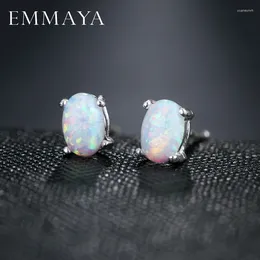 Stud Earrings EMMAYA White Fire Opal Women Oval Shape Classic Jewelry Christmas Gift