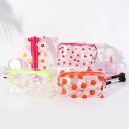 Storage Bags Women Zipper Cosmetic Bag Flower Print Clear Makeup Fashion Transparent Travel PVC Mini Wash Strawberry