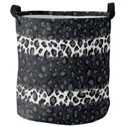 Laundry Bags Leopard Print Black White Striped Foldable Basket Large Capacity Waterproof Storage Organizer Kid Toy Bag