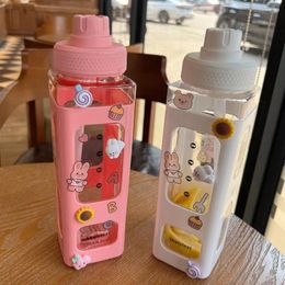 Water Bottles Square Shaped Sport Bottle Drinkware With Straw 700ml Fitness Jugs Plastic Scale Drink