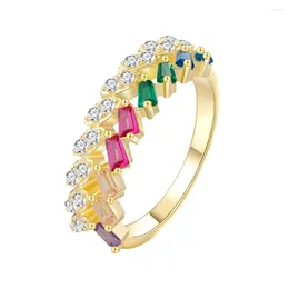 Cluster Rings Double Row Arranged Triangle Coloured Diamond Ring Female Personality Niche S925 Silver