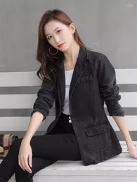 Women's Suits Denim Suit Jacket Dark Style For Women In Spring And Autumn 2024 Slim Fit Casual Top Retro Trendy Jeans Blazer Coat K696