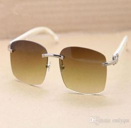 Famous Brand Designer Sunglasses White Buffalo Horn Glasses Brown Grey Lens Eyewear Women Men Rimless Sun Glasses Larger Fashion E6730569