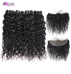 Allove Whole Brazilian Wefts Extensions Water Wave Hair Bundles With 13x4 Lace Frontal Closure for Women All Ages 828 inch Je8847745