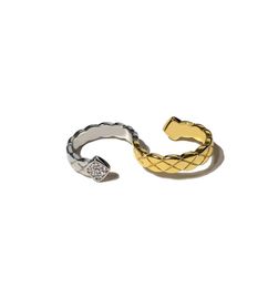 Adjustable size Vintage High Polished diamond gold and silver color two ring in one Double narrow C shaped style rhombic women fi9629204