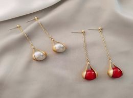 designer Jewellery dangle earrings S925 Silver Needle Long white Pearl earring senior sense metal earrings2154458