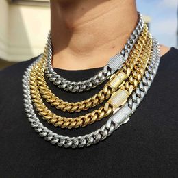 Plated Curb Cuban Link Chain Gold Sier Necklace Jewelry Bling Zircon Clasp Thick Stainless Steel Men 2024 12Mm GOLD