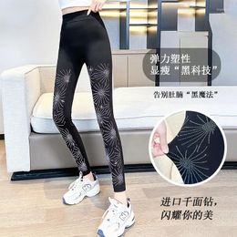 Women's Leggings Sequin Silver Glitter Plus Size Black High Waist Elastic Tight Fitness Pants Pencil Trousers