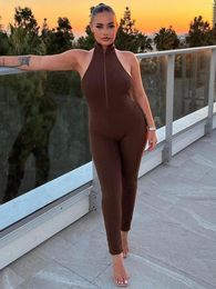 Women's Jumpsuits Open Back Halter Slim Fit Sports Jumpsuit Hanging Neck