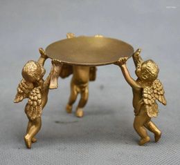 Candle Holders Chinese Bronze Gilt Kid Boy Angel Candlestick Statue Figurine 3 Orders