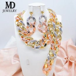 Necklace Earrings Set Elegant Wedding Jewelry Tricolor Geometric Design Bracelet Fashion Women's Party Gifts