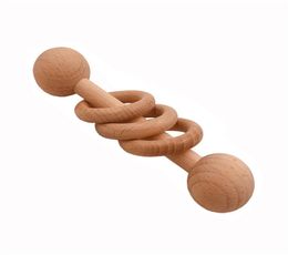 Beech Wood Rattle Teethers Chew Wood Beads Rattling Teething Montessori Toys Food Grade Wooden Ring Rattle Baby Teethers4924989