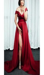 African Plus Size Sexy Prom Dresses Charming Off Shoulder VNeck Sleeveless SideSplit Party Dress ALine Satin Court Train Prom P7766430