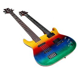 Double Neck Rainbow body 6 Strings Electric Guitar and 5 Strings Bass Guitar with Flame Maple VeneerRosewood Fingerboardcan be c7750096