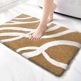 Bath Mats Geometric Striped Mat Thickened Flocking Microfiber Bathroom Rug Extremely Fast Water Absorption Non-slip Carpet