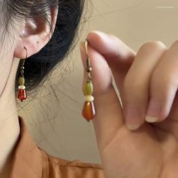 Dangle Earrings Vintage Fashion Natural Stone Water Drop-shaped For Women Girls Chinese Style Handmade Geometric Gifts