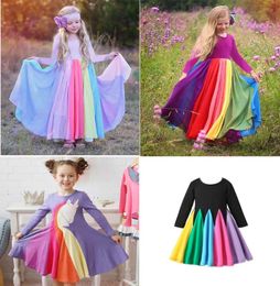 New Kids girls Clothing dresses Long Sleeve Rainbow Princess dress Spring Fall girl elegant soft girl dress9372170