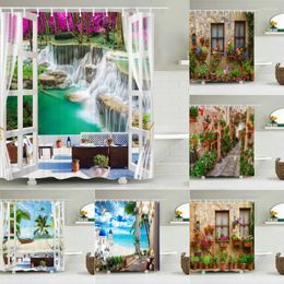 Shower Curtains 3D European Rural Town Street Landscape Printing Bathroom Waterproof Curtain Polyester Screen Home Decoration