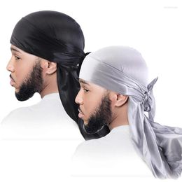Berets 2PCS/LOT Unisex Men Women Satin Breathable Silky Durag Long Tail Doo Rag Pirate Hat Headband Turban Bandana Headwear