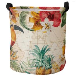 Laundry Bags Toucan Flower Fruit Pineapple Map Dirty Basket Foldable Home Organiser Clothing Kids Toy Storage