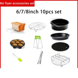 Pots 10pcs Airfryer Accessories Set 8/7/6 Inch Fit For Airfryer Baking Basket Cake Bucket Pizza Pan Plate Grill Pot Kitchen Cook Tool