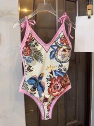 Women's Swimwear 2024 Summer Sexy Women Girls Swimsuit Beach Floral Snake Bird Bloom One Piece Surfing Bathing Suit