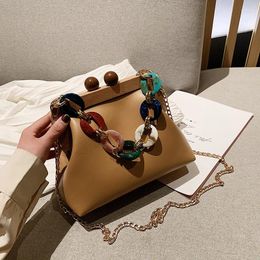 Shoulder Bags Female Fashion Shell Pu Leather Crossbody Bag Lady Vintage Purse Women Chain Wooden Clip Handbags Clutches