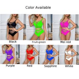 Sexy Fishnet Women Bra Set Crop Top Briefs Underwear Perspective Lingerie Set Hollow Out Sheer Shiny Mesh 2 Pieces Sleepwear