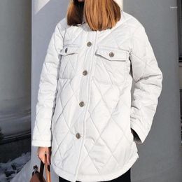 Women's Down Argyle Casual Front Buttons Parkas Women Fashion Turn Collar Coats Elegant Pockets Cotton Jackets Female Ladies