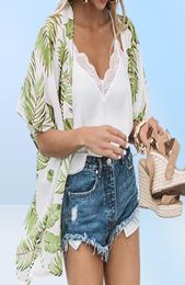 2020 Casual Leaves Print Chiffon Kaftan Beach Cover Up Cardigan Shawl Swimwear Women Summer Swimsuit Pareos Cape Saida De Praia8335453