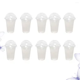 Disposable Cups Straws 100 Pcs Clear Tea Mug Lid Smoothie Cup Dome Lids Plastic Cold Drink Juice Milk