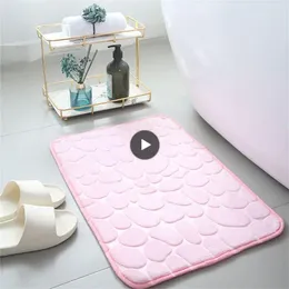 Bath Mats Memory Foam Bathroom Living Room Non-slip Mat Square Cobblestone Floor Super Absorbent Coral Fleece Carpet