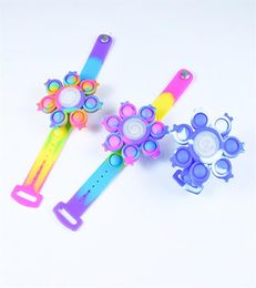 Rainbow Fingertip Gyro Toys Party Favour Led Luminous Wristband Silicone Rebound Squeeze Push Bubble Bracelet Watch Anti-stress Toya201086110