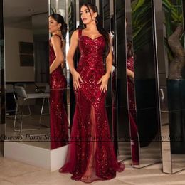 Party Dresses Burgundy Mermaid Prom Dress Sexy Sweetheart Sleeveless Sequined Applique Open Back Evening Wedding Gown