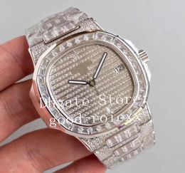 Mens Automatic Cal324 SC Watch Full Pave Rectangle Diamond Dial Bracelet Men Platinum Rhinestone 5719 10G Crystal Watches9861504