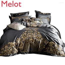 Bedding Sets High-End Long-Staple Cotton Four-Piece Set Satin All Pure Solid Colour Simple Bed Cover