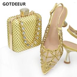 Dress Shoes Hollow Design Trendy African Matching And Bags Italy Rhinestone Women Party Pumps For Elegant Wedding Bride