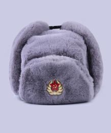 Soviet Badge Ushanka Russian Men Women Winter Hats Faux Rabbit Fur Army Military Bomber Hat Cossack Trapper Earflap Snow Ski Cap 27250421