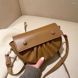 Shoulder Bags Semicircle Saddle Shape Women's Bag 2024 Fashion Folds Button