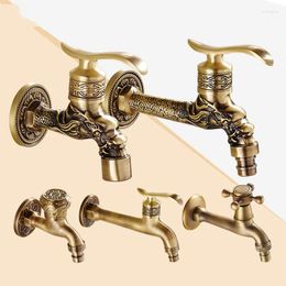 Bathroom Sink Faucets Antique Brass Dragon Carved Tap Faucet Garden Bibcock Washing Machine Outdoor Single Cold Taps Gold