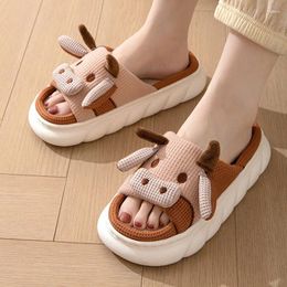 Slippers 2024 Cute Cartoon Cow Cotton Linen Sandals Woman Men Couples Four Seasons Indoor Shoes Comfortable Slides