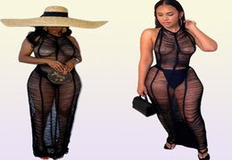 Mesh Stacked Maxi Dress See Through Sexy Women Fashion Sleeveless Backless Spaghetti Strap Female Clubwear Skirts4322327