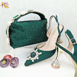 Dress Shoes 2024 Women's Green High Heels Fashion Brand Ladies Strip Party Sandals Pointed Toe Office & Bags Set