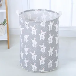 Laundry Bags Cotton Linen Basket Foldable Round Waterproof Organiser Bucket Clothing Children Toy Large Capacity Storage