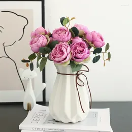 Decorative Flowers Artificial Retro Peony Bouquet Shopping Mall Decoration Simulation Flower Country Style Milk White Peonies Floral Plant