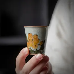 Wine Glasses 40Ml Hand-Painted Loquat Borneol Glaze Ceramic Sample Tea Cup White Porcelain Maker Fragrance-Smelling Teaware