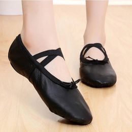 Dance Shoes Geniune Leather Ballet With Crisscross Pre-swen Elastic Strap Pointe Shoe Black 22-42 Slipper