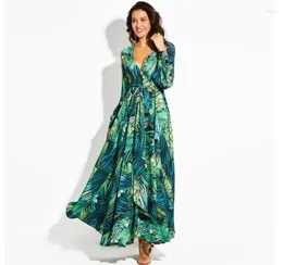 Casual Dresses Summer Lantern Sleeve Sexy V-neck Printed Long Sleeved Dress For Women